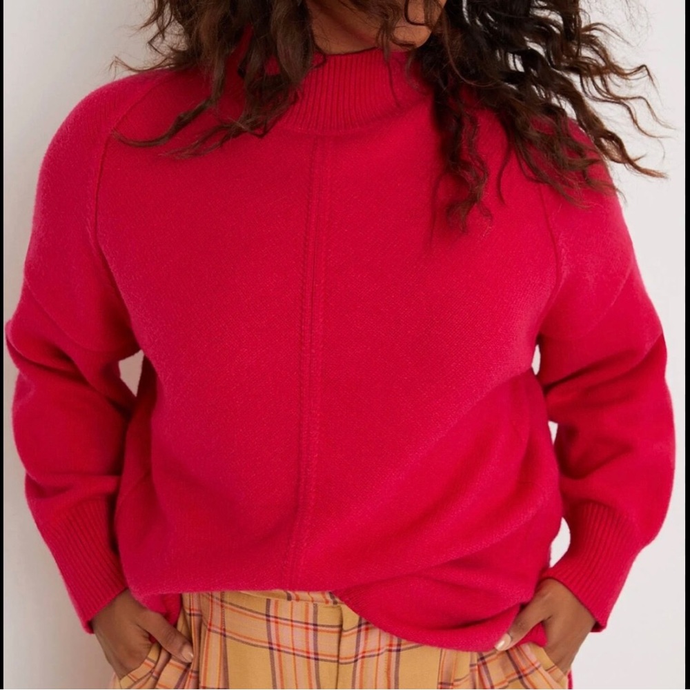 Maeve Anthropologie Crystal Mock Neck Tunic Sweater Hot Pink Women’s